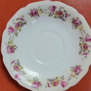 Floral Porcelain Saucer with Pink Rose Pattern